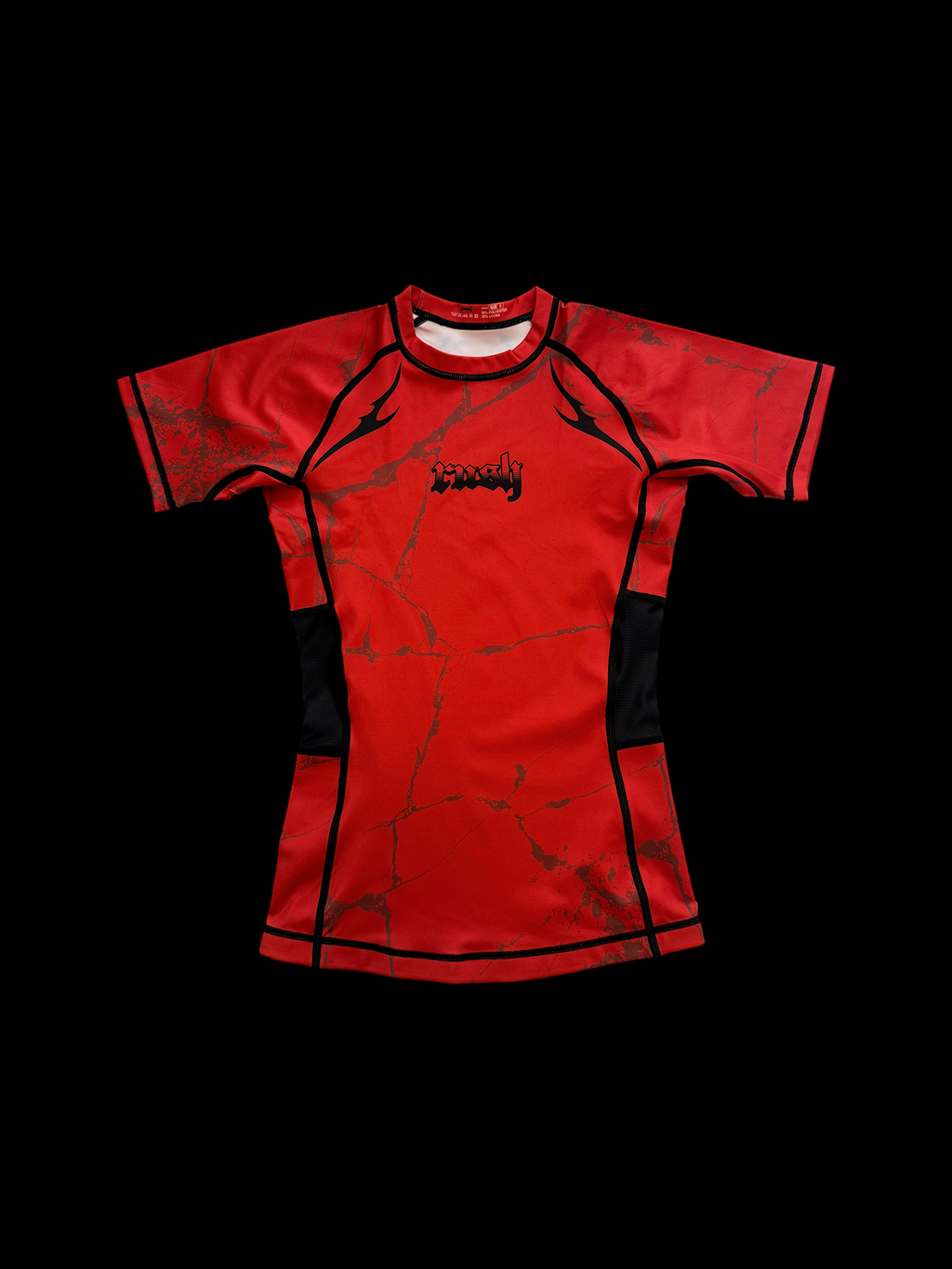 RUSH Set Submission - Red - Women's – women's red BJJ rashguard with cracked-texture design, front